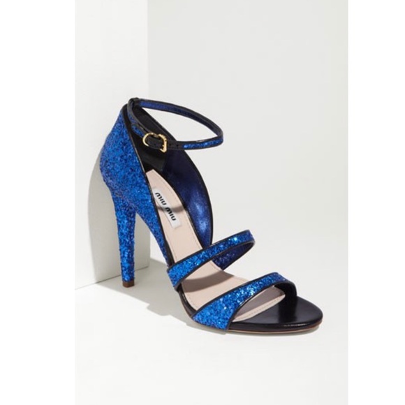 Miu Miu Shoes - Miu Miu Blue Glitter Ankle Sandals, size 8